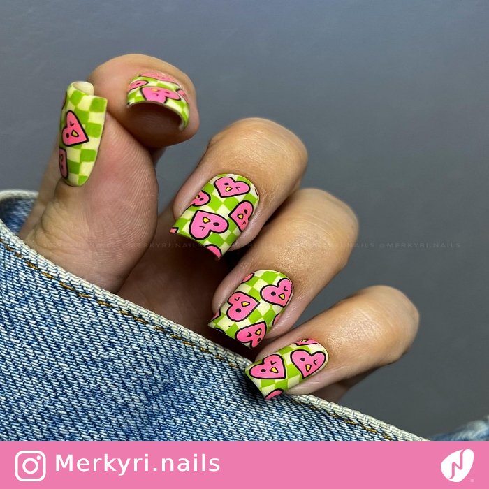 Heart Face Psychedelic Nails